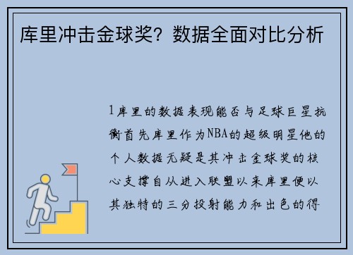 库里冲击金球奖？数据全面对比分析
