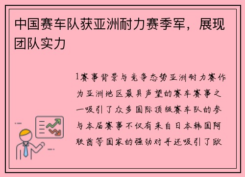 中国赛车队获亚洲耐力赛季军，展现团队实力